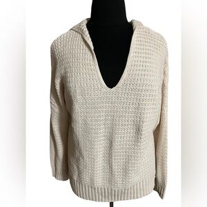 Rachel Zoe Preppy Knit Popover Hoodie Sweater Ivory Cotton‎ Blend Women’s Large